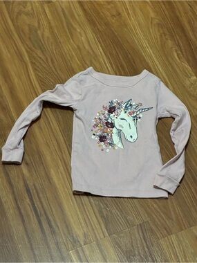 Girls' Pink Unicorn Floral Long-Sleeve Top